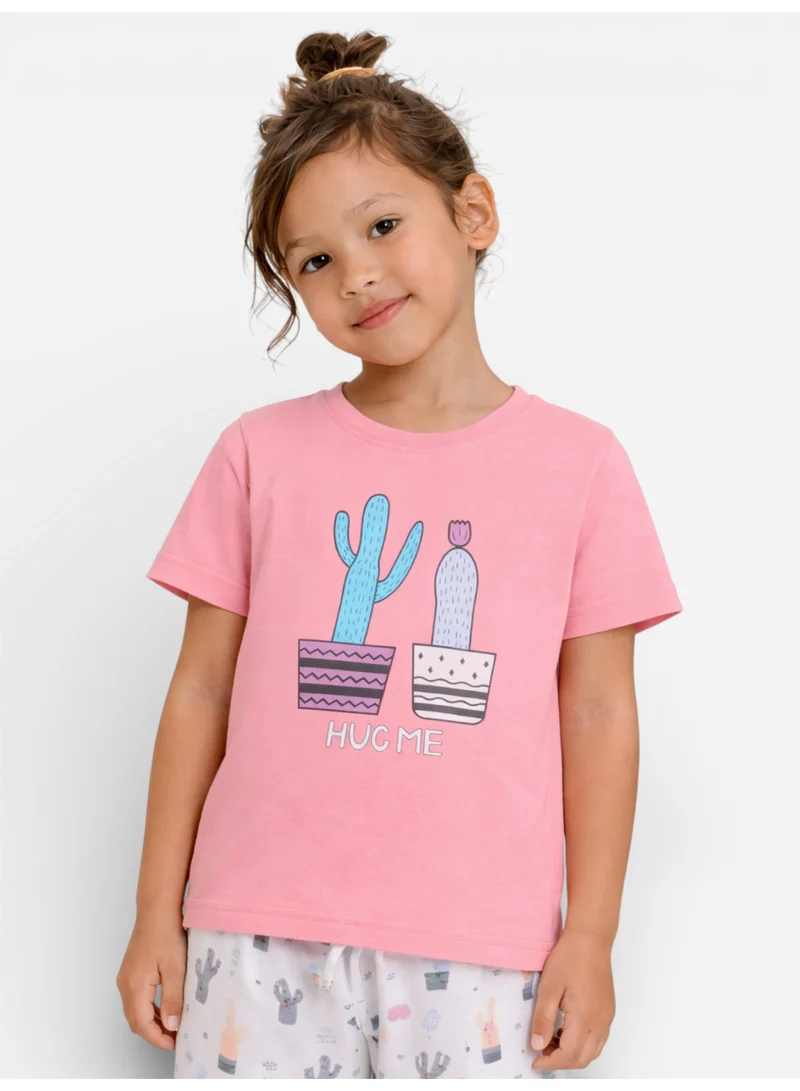 Victor And Jane  Girls Cactus Print Cotton Pajama Set – T-Shirt & Full Pants Nightwear for Women | Best Price UAE